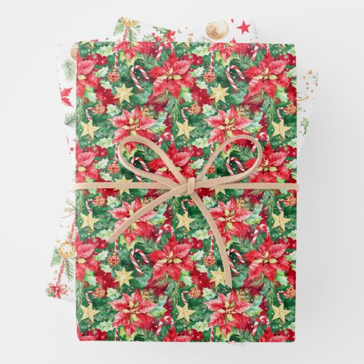 Weihnachtspoinsettias und Ornamente Geschenkpapier Set (Beispiel)
