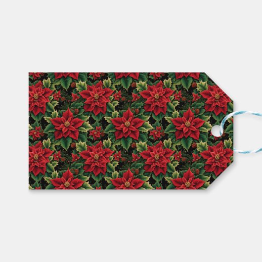 Weihnachtspoinsettien Geschenkanhänger (Vorderseite (Horizontal))