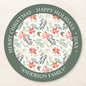 Weihnachtspoinsettienmuster Runder Pappuntersetzer (Vorderseite)