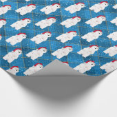 Weihnachtspolarbär auf blauem Kariert Geschenkpapier (Ecke)