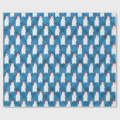 Weihnachtspolarbär auf blauem Kariert Geschenkpapier (Flach)