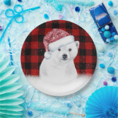 Weihnachtspolarbär auf Buffalo Kariert Pappteller (Party)