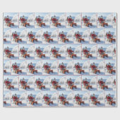 Weihnachtspolarbär, der einen Schneefräser schiebt Geschenkpapier (Flach)