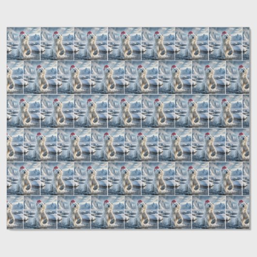 Weihnachtspolarbär in arktischem Wasser Geschenkpapier (Flach)