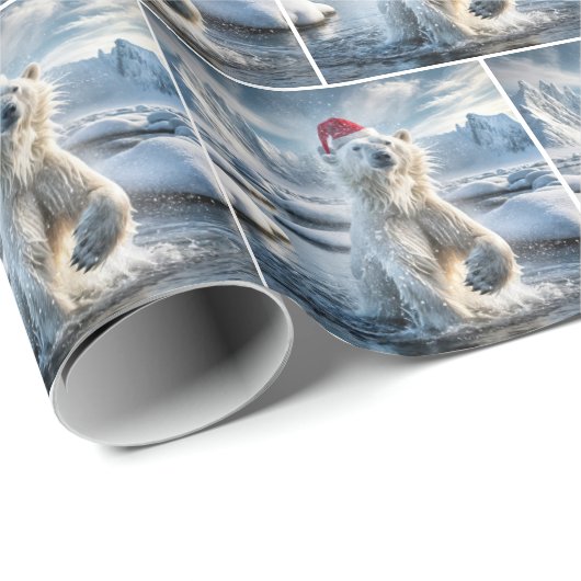 Weihnachtspolarbär in arktischem Wasser Geschenkpapier (Rolleneckpunkt)