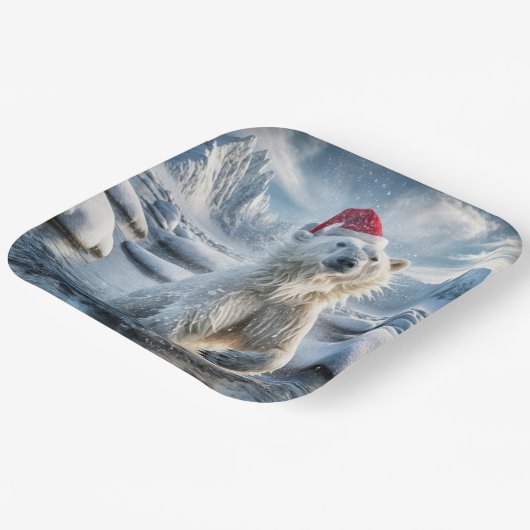Weihnachtspolarbär in arktischem Wasser Pappteller (Gewinkelt)
