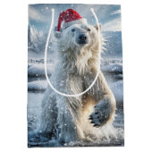 Weihnachtspolarbär in Schneeflocken Mittlere Geschenktüte (Vorderseite)