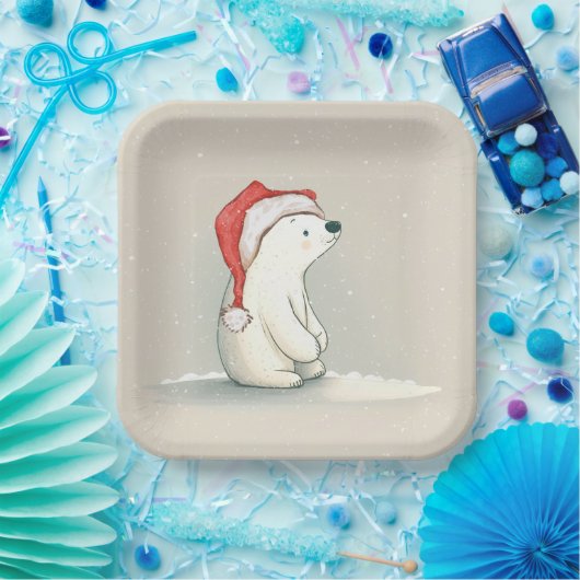 Weihnachtspolarbär in Schneeflocken Pappteller (Party)