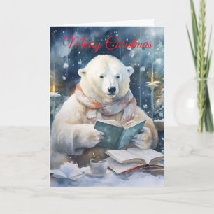 Weihnachtspolarbär lesend feiertagskarte