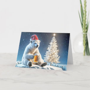 Weihnachtspolarbär mit Bier Feiertagskarte