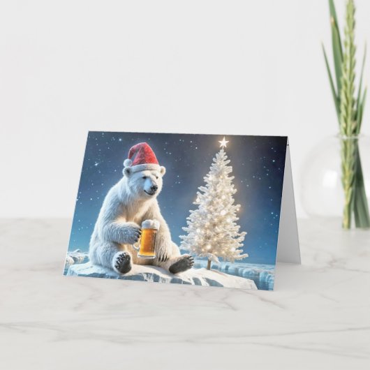 Weihnachtspolarbär mit Bier Feiertagskarte (Vorderseite)
