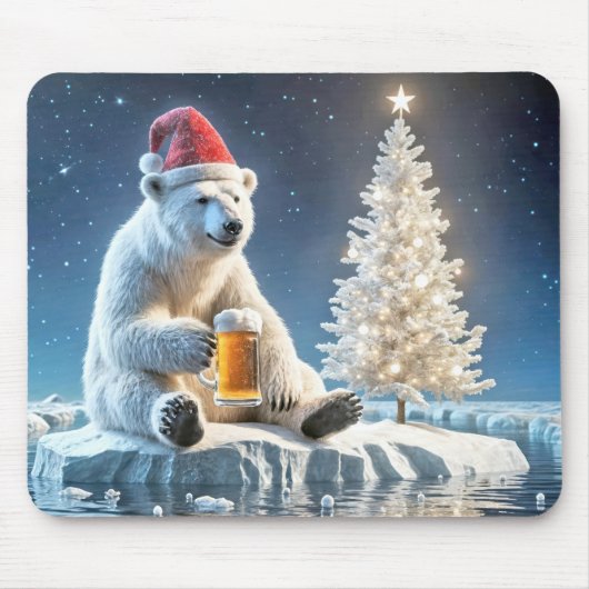Weihnachtspolarbär mit Bier Mousepad (Vorne)