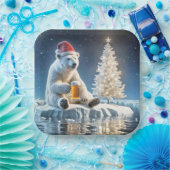 Weihnachtspolarbär mit Bier Pappteller (Party)