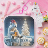 Weihnachtspolarbär mit Bier Pappteller (Party)