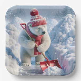 Weihnachtspolarbär mit roter Schaufel Pappteller