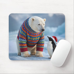 Weihnachtspolarbär und Pinguinfreunde Mousepad