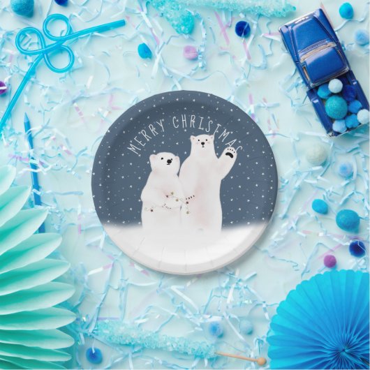 Weihnachtspolarbären auf der Papierplatte Pappteller (Party)