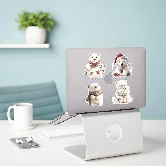Weihnachtspolarbären Aufkleber (Laptop auf Schreibtisch)