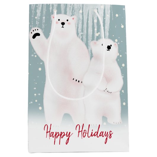 Weihnachtspolarbären im Schnee Mittlere Geschenktüte (Vorderseite)