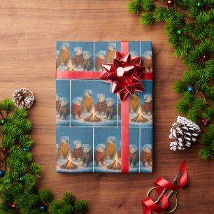 Weihnachtspolarebären um ein Lagerfeuer Geschenkpapier