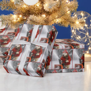 Weihnachtspolareisbär, der einen Schneefräser schi Geschenkpapier
