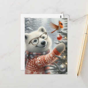 Weihnachtspolarfuchs und Kardinal Postkarte