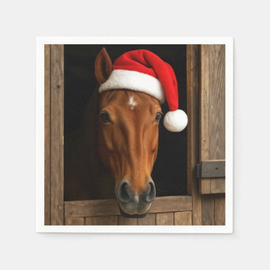Weihnachtspony im Stallfenster Serviette (Vorderseite)