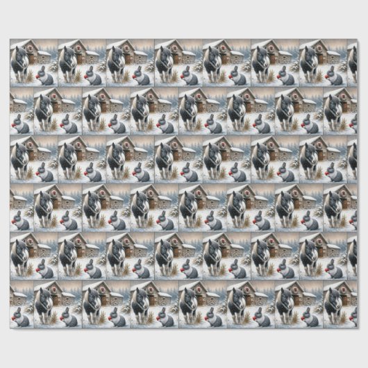 Weihnachtspony und Kaninchen mit einem Apfel Geschenkpapier (Flach)