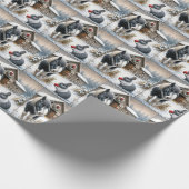 Weihnachtspony und Kaninchen mit einem Apfel Geschenkpapier (Ecke)