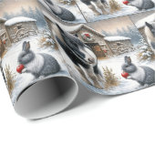 Weihnachtspony und Kaninchen mit einem Apfel Geschenkpapier (Rolleneckpunkt)