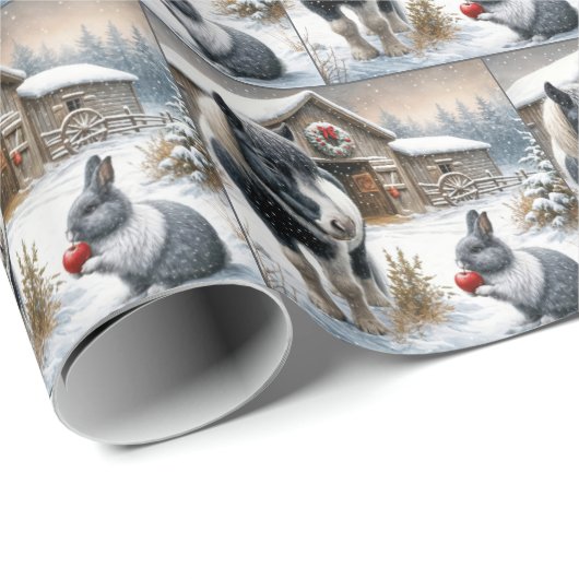Weihnachtspony und Kaninchen mit einem Apfel Geschenkpapier (Rolleneckpunkt)