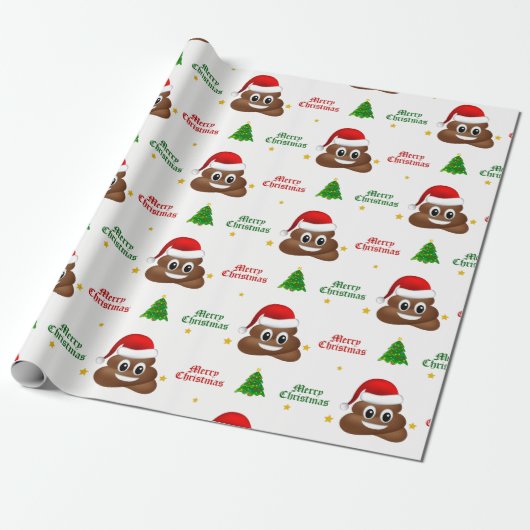 Weihnachtspoo Emoji mit Weihnachtsmannmütze Packpa Geschenkpapier (Ungerollt)