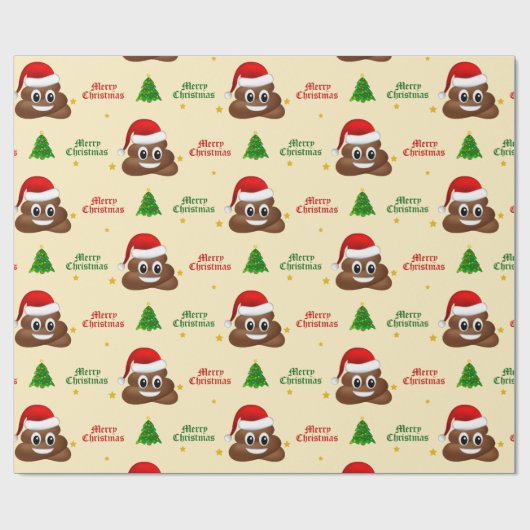 Weihnachtspoo Emoji mit Weihnachtsmannmütze Packpa Geschenkpapier (Flach)