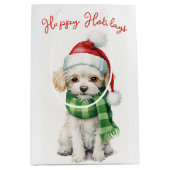 Weihnachtspoodle Hund mit Hut Mittlere Geschenktüte (Vorderseite)
