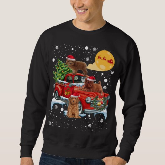 Weihnachtspoodle Hund mit Vintagem rotem LKW Funny Sweatshirt (Vorderseite)
