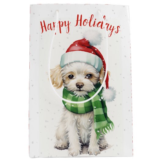 Weihnachtspoodle in Schneeflocken Mittlere Geschenktüte (Vorderseite)