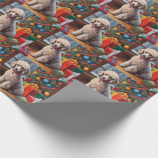 Weihnachtspoodle mit Weihnachtsbaum, Geschenke Geschenkpapier (Ecke)