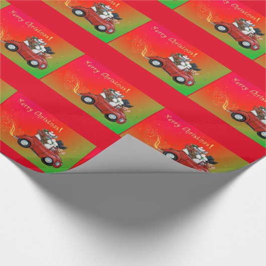 Weihnachtspoodles Vintage Car Geschenkpapier (Ecke)
