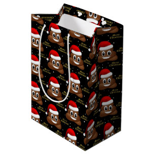 Weihnachtspooji mit Weihnachtsmannmütze Geschenkta Mittlere Geschenktüte