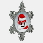 Weihnachtspooji mit Weihnachtsmannmütze Schneeflocken Zinn-Ornament (Links)