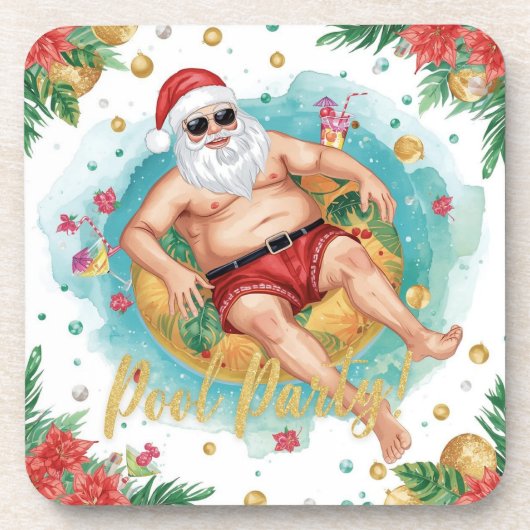 Weihnachtspoolparty mit dem Weihnachtsmann Getränkeuntersetzer (Vorderseite)