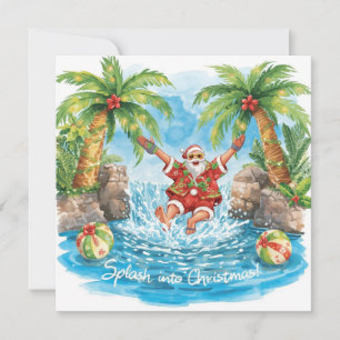 Weihnachtspoolparty mit dem Weihnachtsmann in Hawa Feiertagskarte