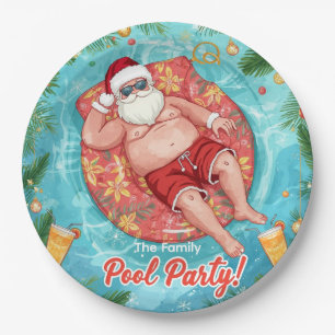 Weihnachtspoolparty mit dem Weihnachtsmann Pappteller