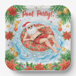 Weihnachtspoolparty mit dem Weihnachtsmann  Pappteller