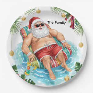 Weihnachtspoolparty mit dem Weihnachtsmann Pappteller