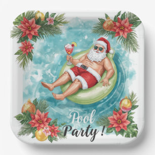 Weihnachtspoolparty mit dem Weihnachtsmann  Pappteller