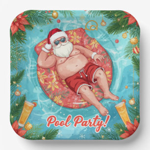 Weihnachtspoolparty mit dem Weihnachtsmann Pappteller