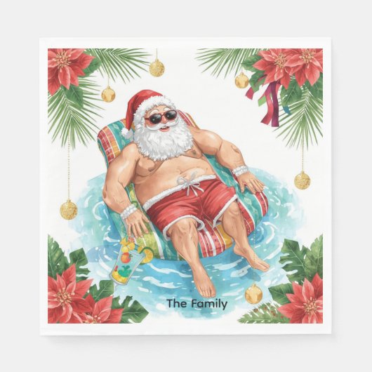 Weihnachtspoolparty mit dem Weihnachtsmann Serviette (Vorderseite)