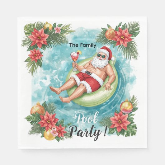 Weihnachtspoolparty mit dem Weihnachtsmann Serviette (Vorderseite)
