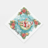 Weihnachtspoolparty mit dem Weihnachtsmann Serviette (Ecke)